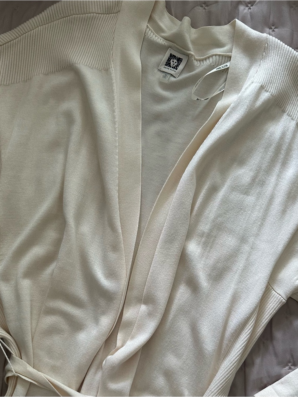 Anne Klein Cream Open Wrap Cardigan with Self Tie Belt, Size XL